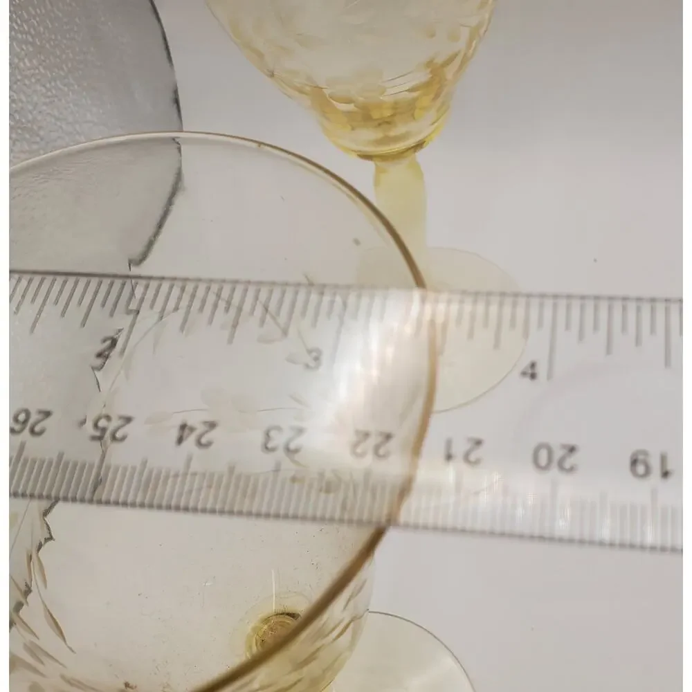 3 Elegant Tiffin-Franciscan Etched Wine‎ Glasses Mandarin Yellow Topaz Gold